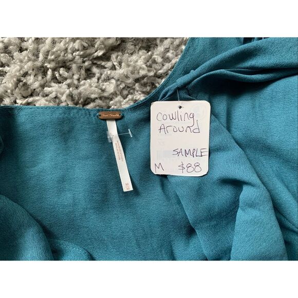 NWT FREE PEOPLE Cowling Around TEAL BOHO SHIRT TOP BLOUSE sz M - Picture 4 of 8